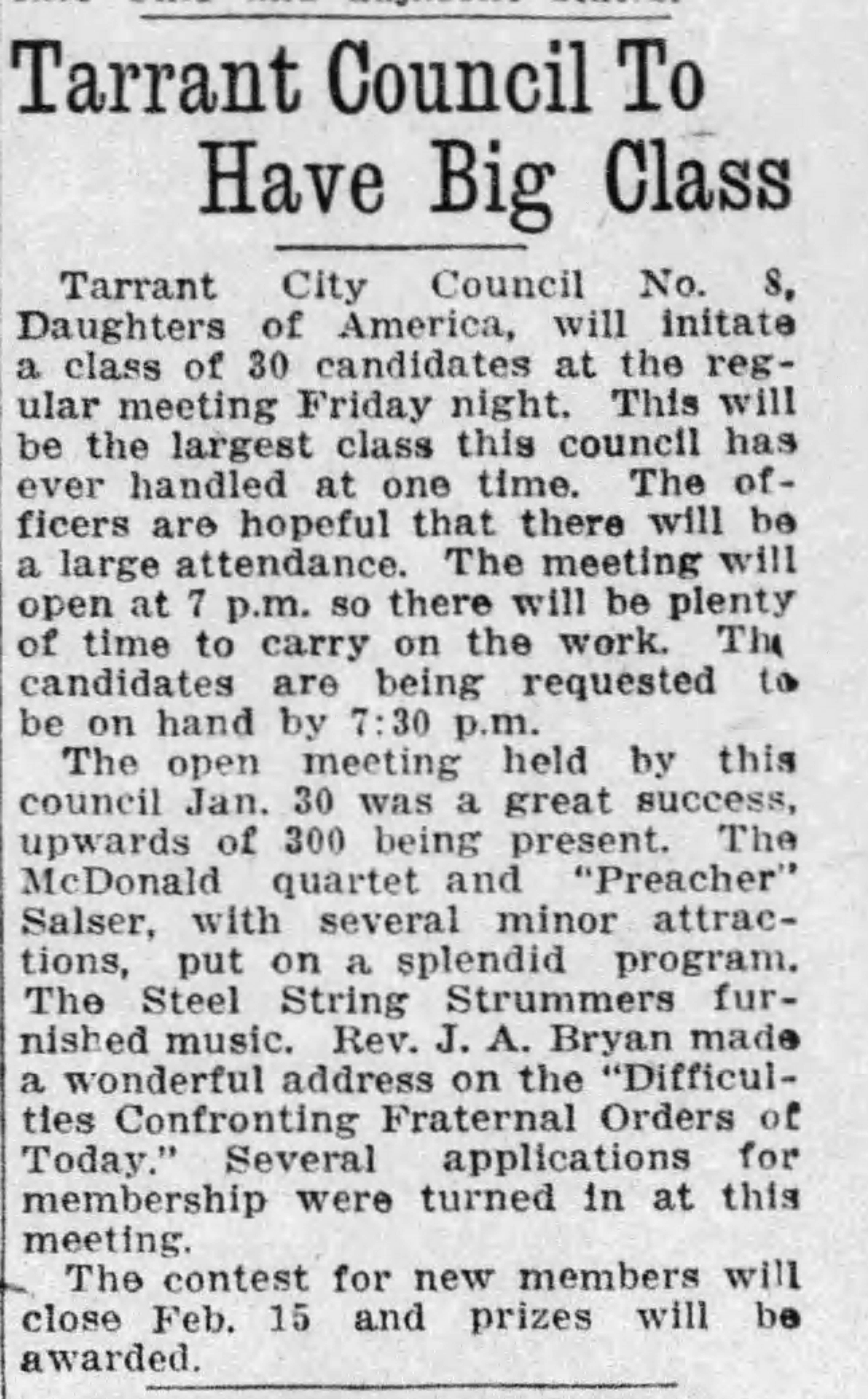 Tarrant Council To Have Big Class